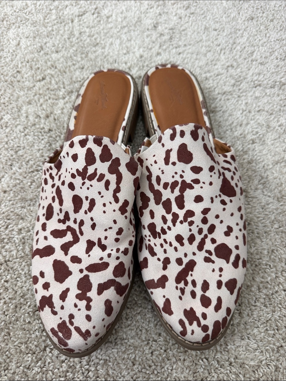 Slip-On Cowprint Mules in Brown and Cream - Women Shoes